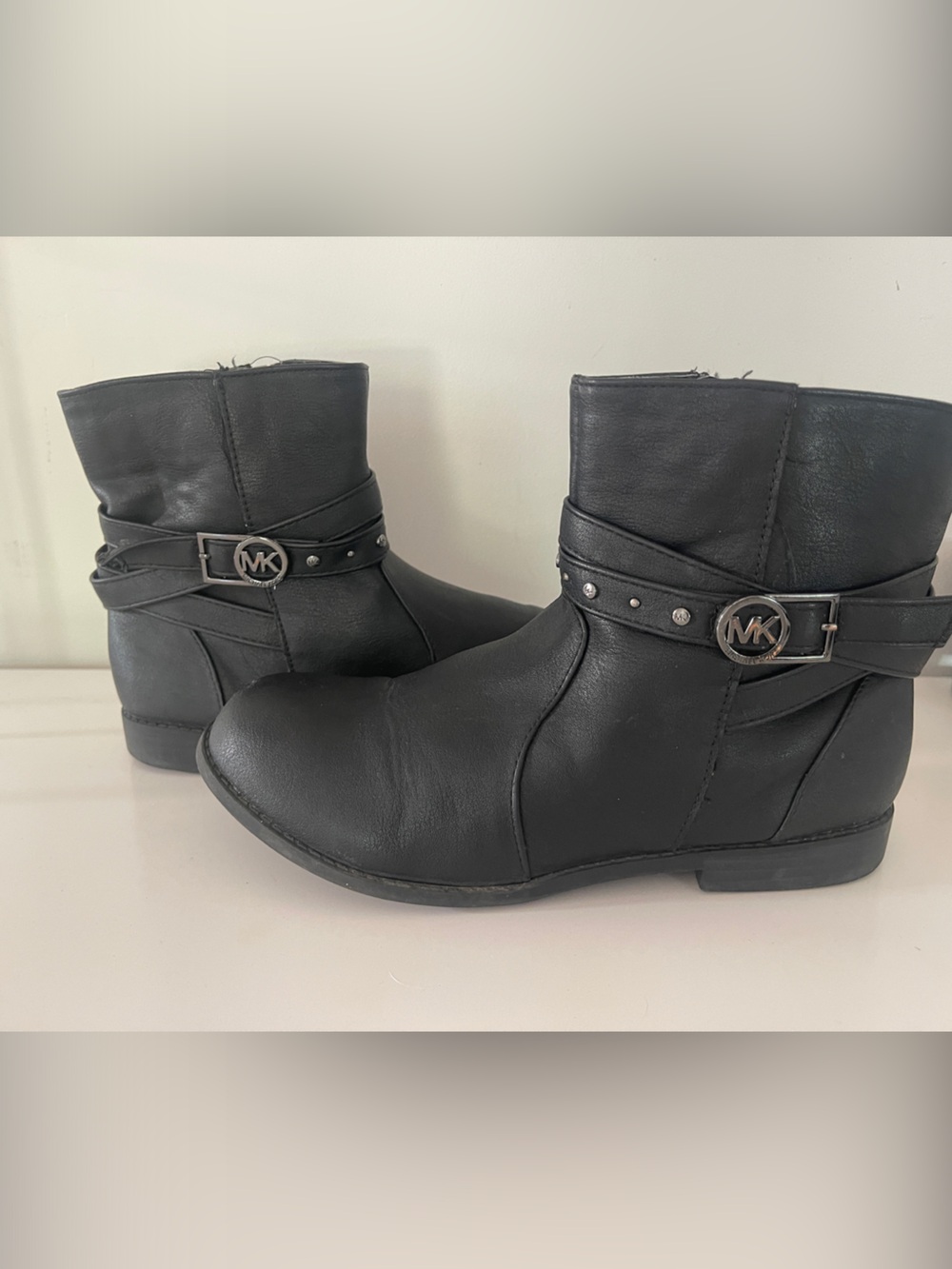 Michael Kors Black Leather Ankle Boots with MK Logo Strap 6